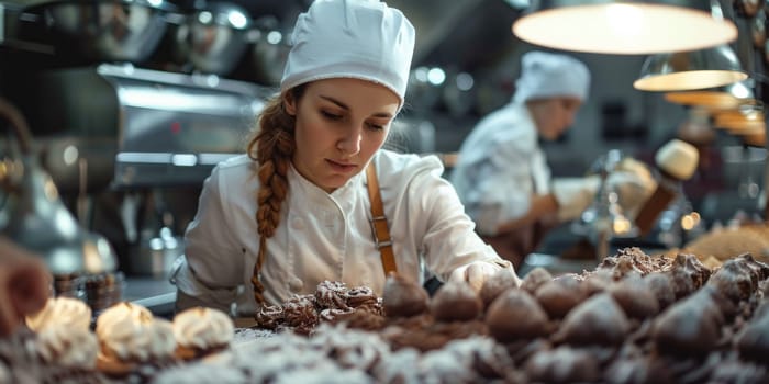 Female baker working in supermarket bakery. ai generated