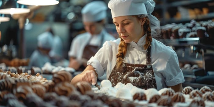 Female baker working in supermarket bakery. ai generated