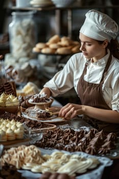 Female baker working in supermarket bakery. ai generated