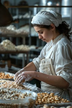 Female baker working in supermarket bakery. ai generated