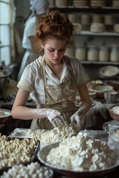 Female baker working in supermarket bakery. ai generated