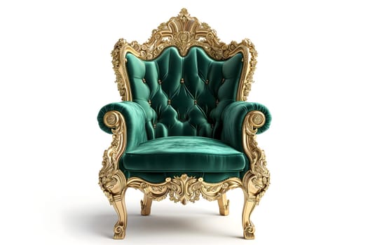 Green velvet capitonner technique armchair on white background. Digitally generated image. Not based on any actual person, scene or pattern.