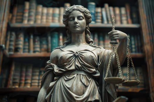 Lady justice. Statue of Justice on library background. Legal and law concept. ai generated