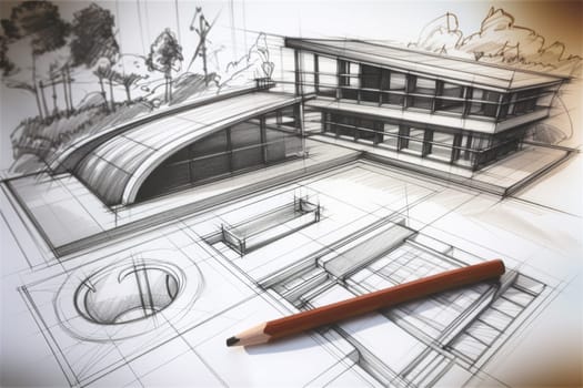 Modern villat architecture design. Project sketch. Generate Ai