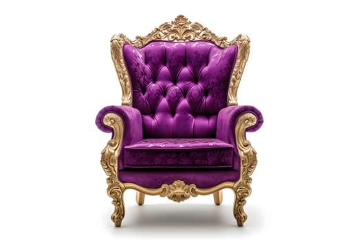 Purple velvet capitonner technique armchair on white background. Digitally generated image. Not based on any actual person, scene or pattern.