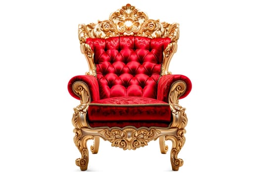 Red velvet capitonner technique armchair on white background. Digitally generated image. Not based on any actual person, scene or pattern.