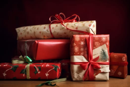 Christmas red wrap. Gift box presents. Generate Ai