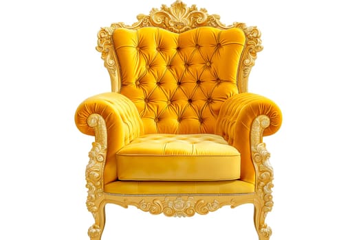 Yellow velvet capitonner technique armchair on white background. Digitally generated image. Not based on any actual person, scene or pattern.