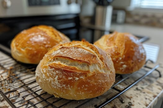 Classic wheat round bread, freshly baked bread . ai generated