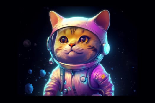 Smiling cat in space suit. Animal love art. Generate Ai