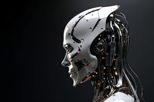 Detailed robot head. Digital cyborg. Generate Ai