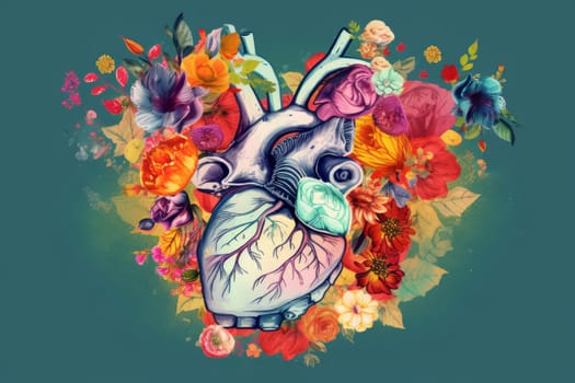Drawing heart flowers. Heart design romantic. Generate Ai