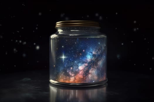 Entire universe in glass jar. Sky light. Generate Ai