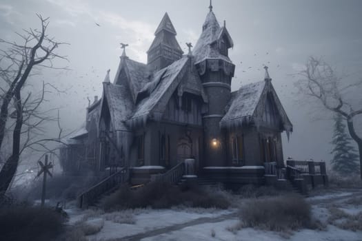 Gothic winter house. Architecture building. Generate Ai