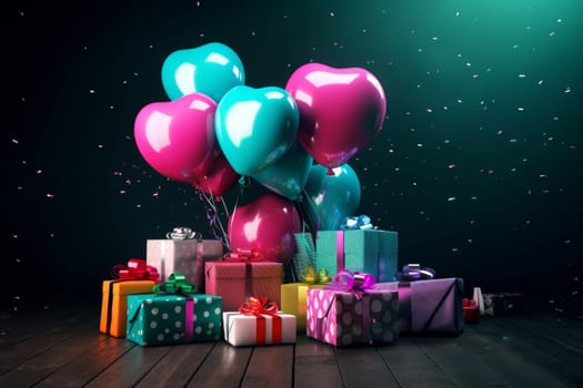 Colorful hearts balloons. Romantic gift. Generate Ai