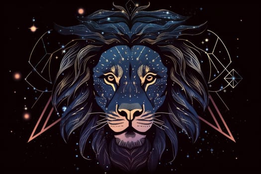 Lion head astrological sign. Space sign star. Generate Ai