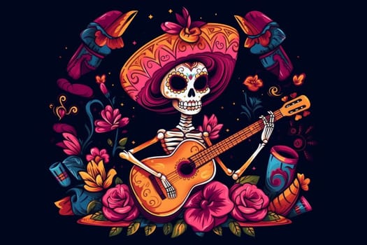 Dead day with skull. Dead music culture. Generate Ai