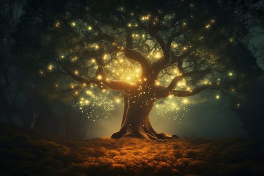 Magic tree lights. Life night. Generate Ai