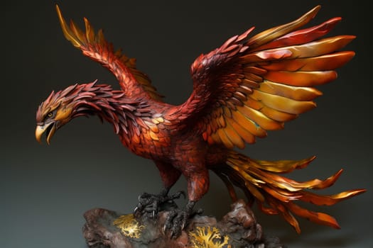 Red phoenix bird. Fire fantasy bird. Generate Ai