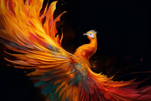 Colorful phoenix flame. Hot animal burn. Generate Ai