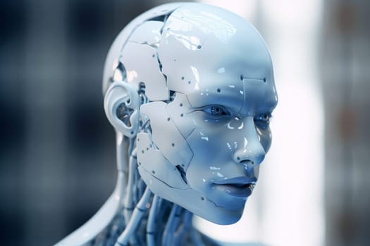 Incomplete android. Cyborg head futuristic. Generate Ai