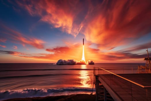 Starship blasting off on a launch. Universe rocket. Generate Ai