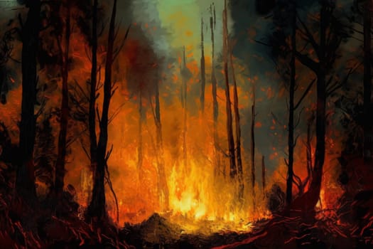 Tree fire digital. Smoke danger disaster. Generate Ai
