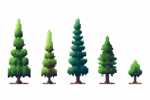 Fir tree pixel art. Green plant. Generate Ai