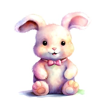 Illustration of the Easter bunny sitting in a clearing with Easter eggs. AI generated