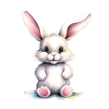 Illustration of the Easter bunny sitting in a clearing with Easter eggs. AI generated