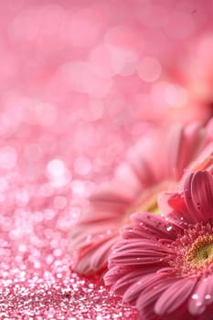 Elegant pink floral backdrop with sparkling glitter, ideal for Women's Day, Mother's Day content, greeting cards, and romantic event backgrounds. Vertical format. Generative AI
