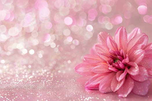 Elegant pink floral backdrop with sparkling glitter, ideal for Women's Day, Mother's Day content, greeting cards, and romantic event backgrounds. Generative AI