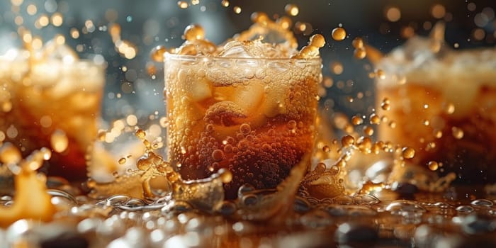 A close up, macro shot showing the bubbles and texture of a delicious, hot cup of brown coffee with a light layer of foam forming a pattern on top. Image has copy space.