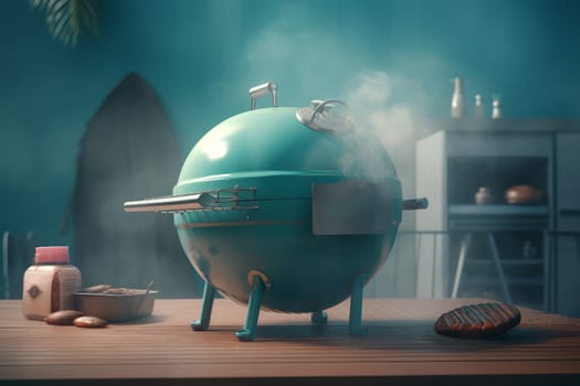 Smoking 3d barbecue. Grill food. Generate Ai