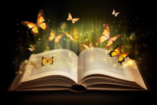 Open fairy book. Butterfly dream. Generate Ai