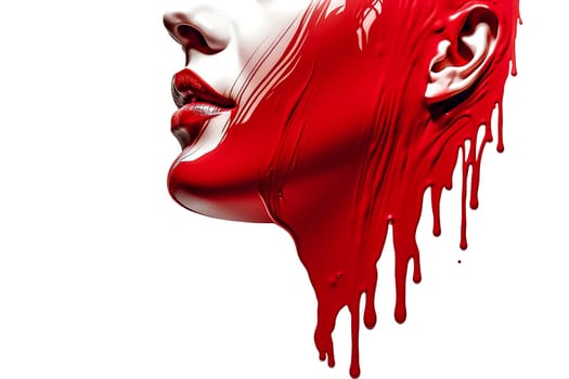 Dripping red paint on face. Splash art. Generate Ai