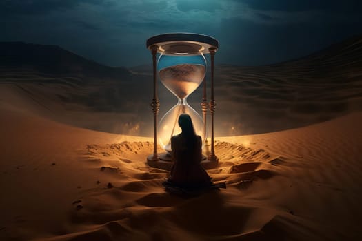 Woman hourglass turner. Clock time. Generate Ai