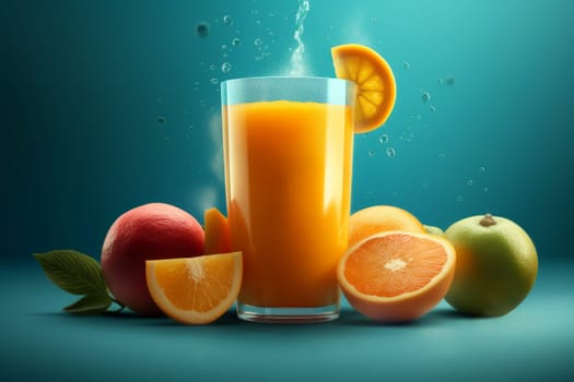 Fresh 3d juice glass. Fruit splash. Generate Ai