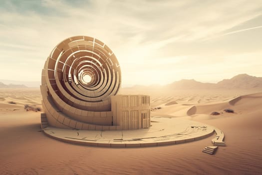 Golden ratio structure in desert. Nature spiral. Generate Ai