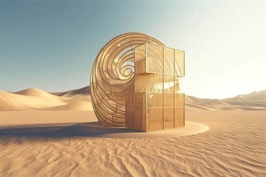 Golden ratio desert glass building. Geometry shape. Generate Ai