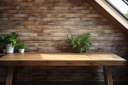 Wooden table close-up in the interior.