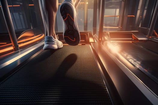 Running legs on treadmill. Health sport. Generate Ai