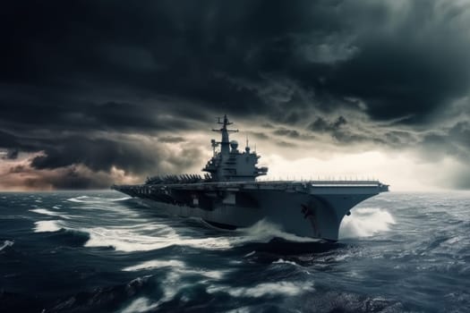 Military aircraft in ocean storm. Sea ship. Generate Ai
