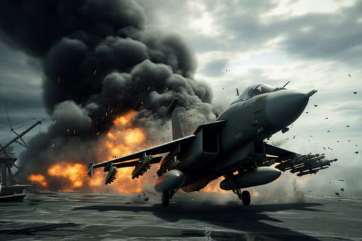 Military jet aircraft explosion. Aviation pilot. Generate Ai