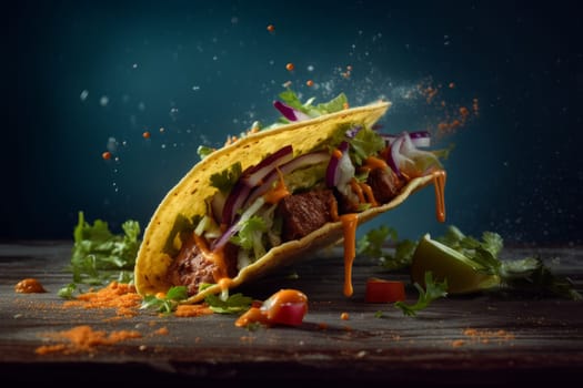 Taco food closeup. Mexican food. Generate Ai