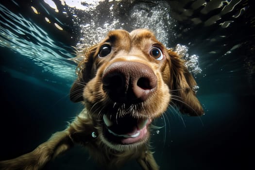 Underwater cute dog. Summer water pool. Generate Ai