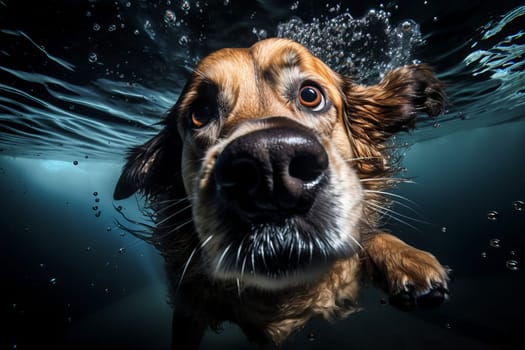 Underwater photo of dog. Dive cute animal. Generate Ai