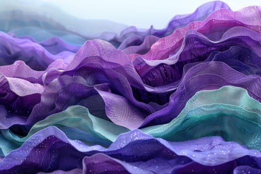 Detailed view of textured purple and green yarns intertwined in a harmonious pattern.