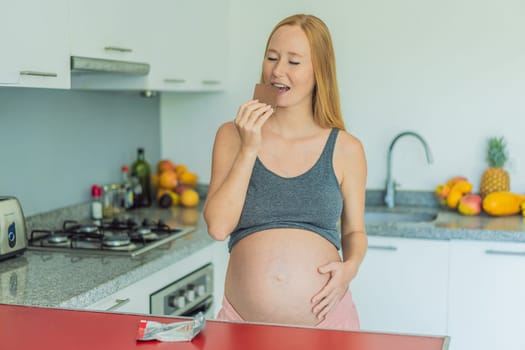 Contemplating the sweet dilemma, a pregnant woman ponders the decision to indulge in chocolate during pregnancy, weighing the delightful treat's potential impact on her maternal journey.