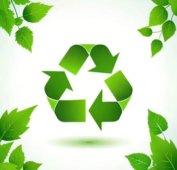 Recycling symbol with green leaves. Vector illustration.Ecology design over white background. Recycling concept and green leaves, vector illustration. Globe and ecology concept.